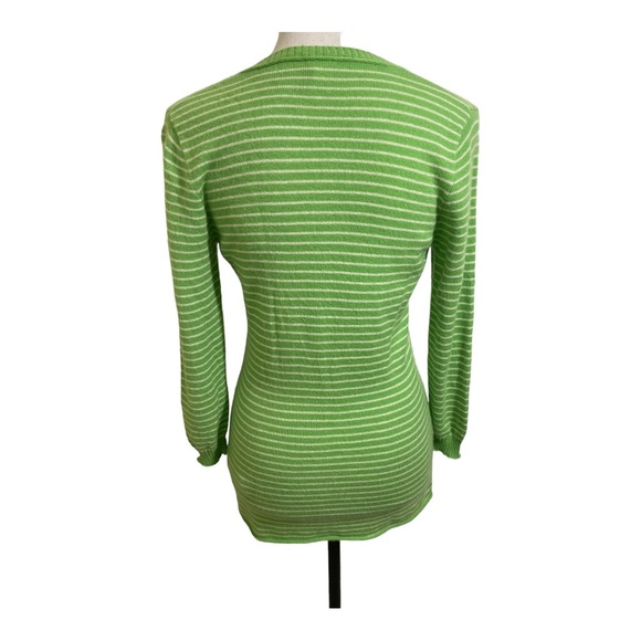J crew womens V-neck striped cashmere sweater size Small green and white. - Picture 5 of 10